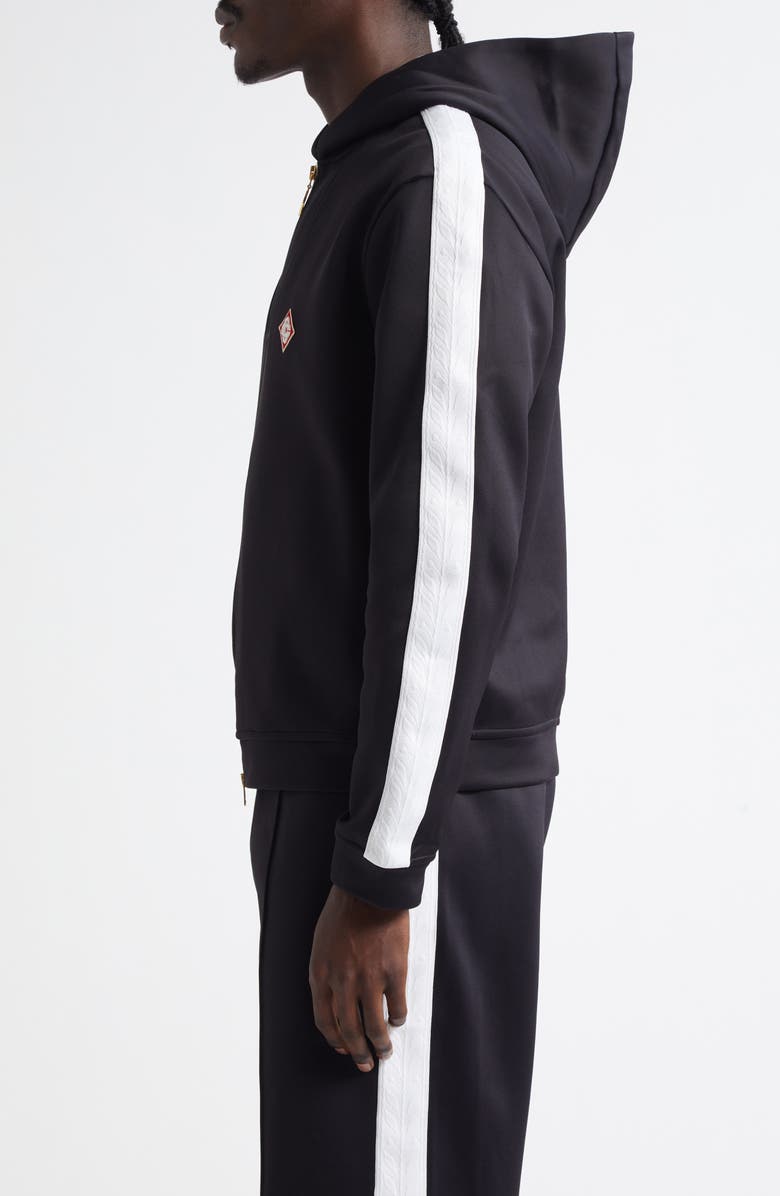 Casablanca Laurel Tape Hooded Scuba Knit Jersey Track Jacket, Alternate, color, Black