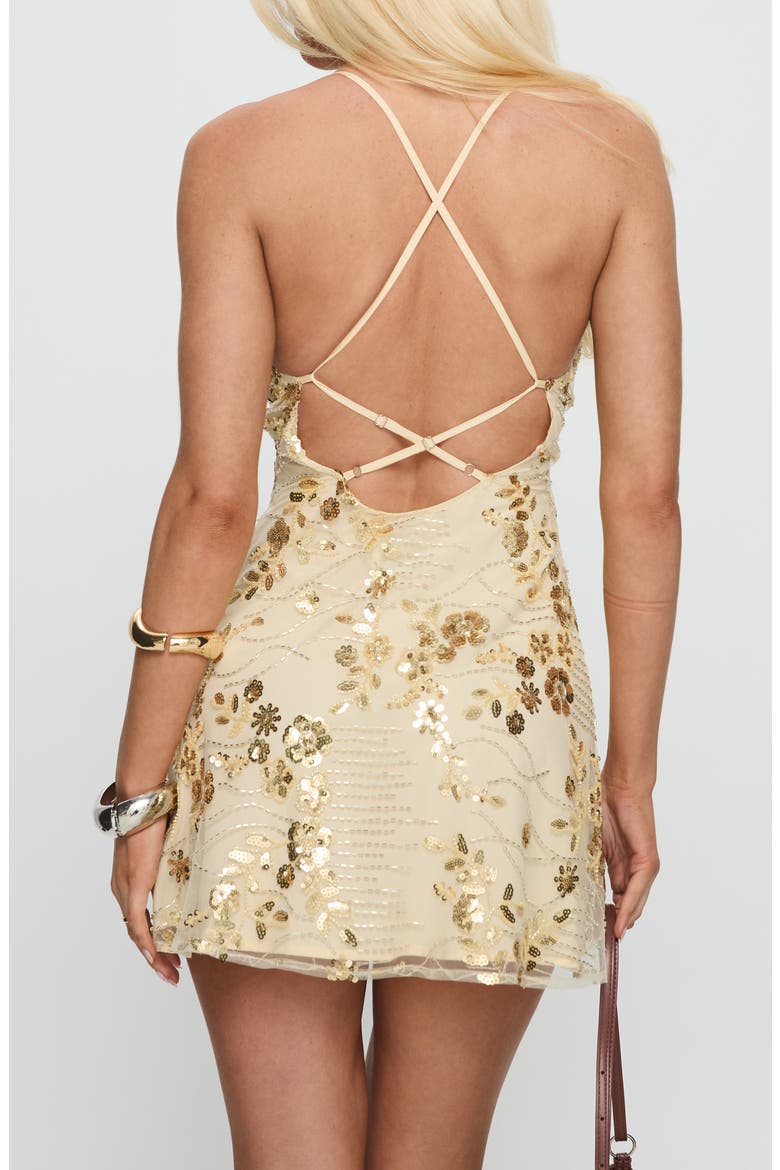 Steffie Beaded Strappy Minidress, Alternate, color, GOLD