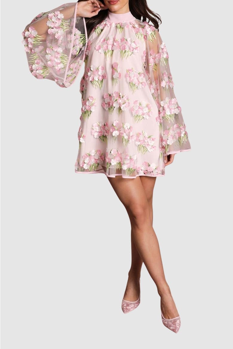Long Sleeve Mesh Shift Dress, Alternate, color, Pink