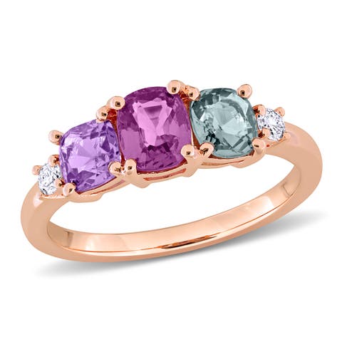 Spinel & Lab-Grown Diamond 3-Stone Ring