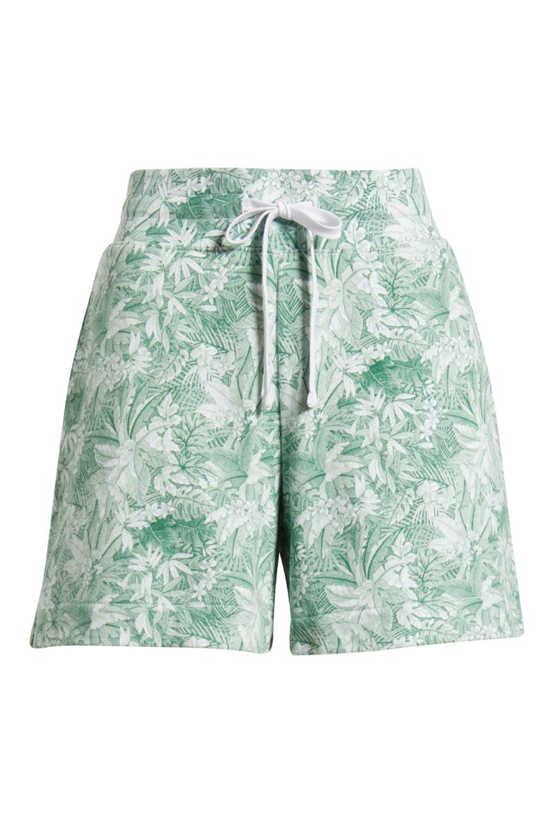 Marina del Mar Forte Frond Print Cotton Shorts, Alternate, color, GRANITE GREEN