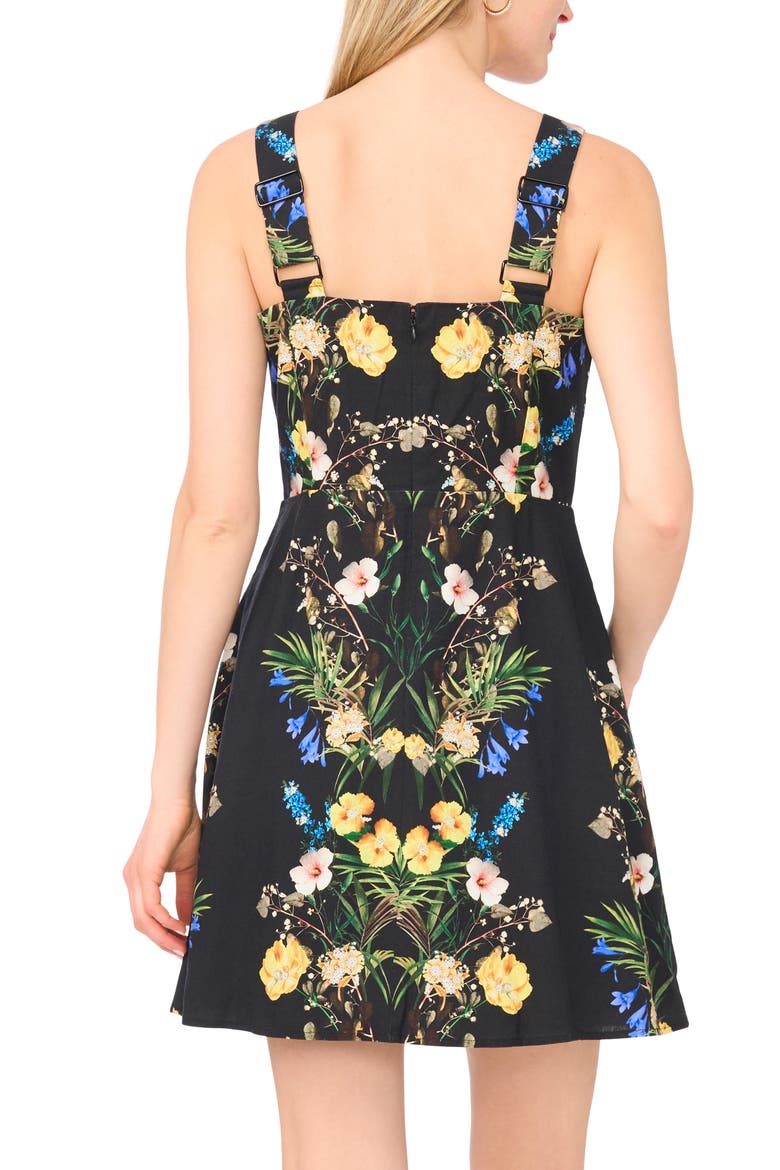 Floral Linen Blend Minidress, Alternate, color, RICH BLACK