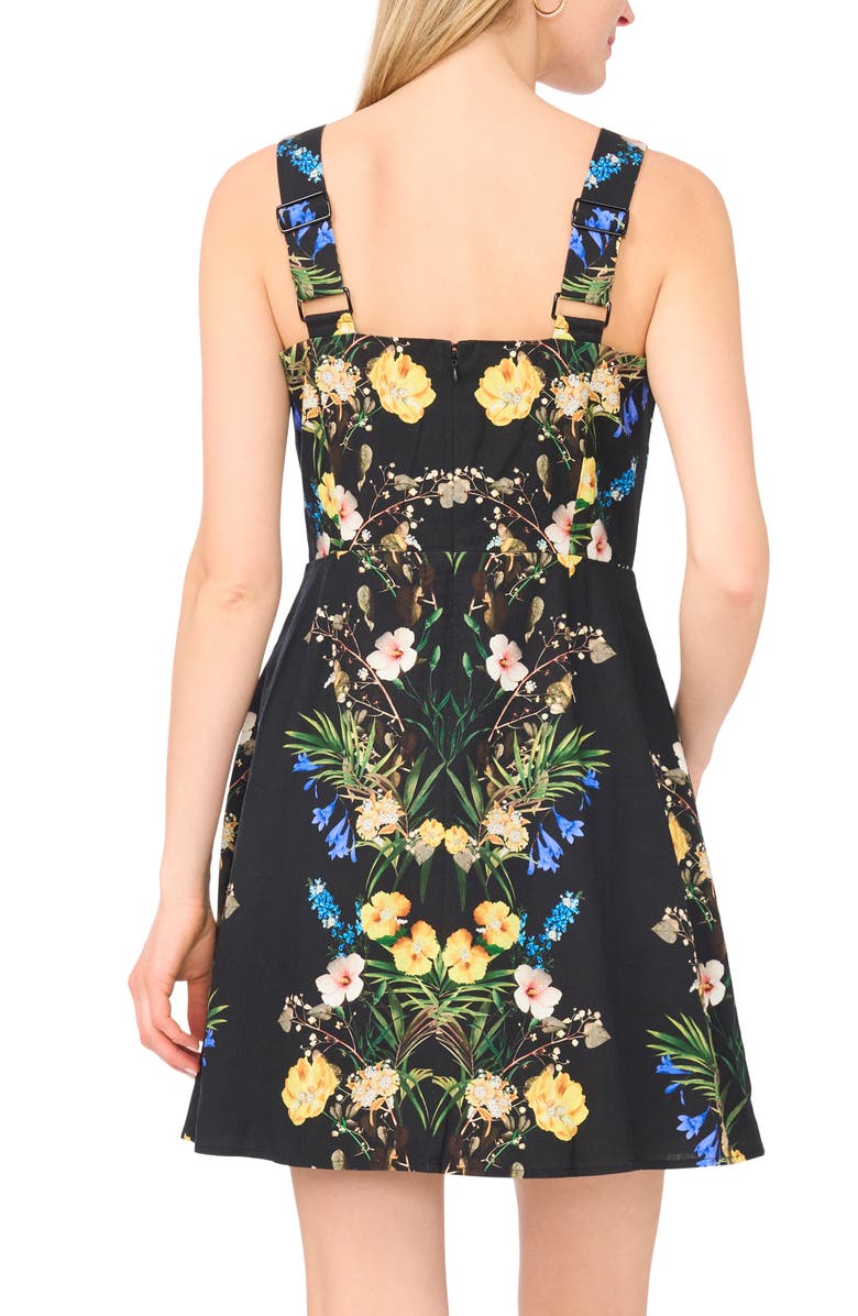 Ted Baker Floral Linen Blend Minidress, Alternate, color, Rich Black