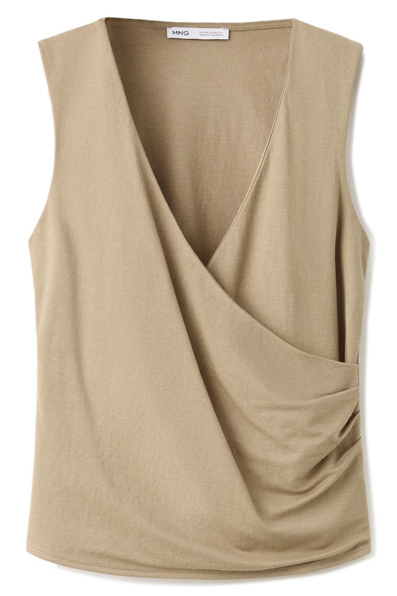 Ruched Faux Wrap Top, Main, color, MEDIUM BROWN