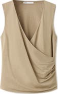 MANGO Ruched Faux Wrap Top
