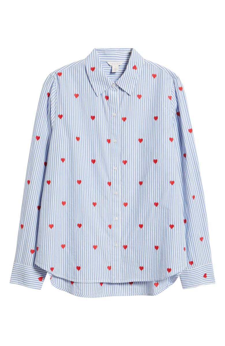 Caslon<sup>®</sup> Embroidered Heart Button-Up Shirt, Alternate, color, Blue Sweep Heart Stripe