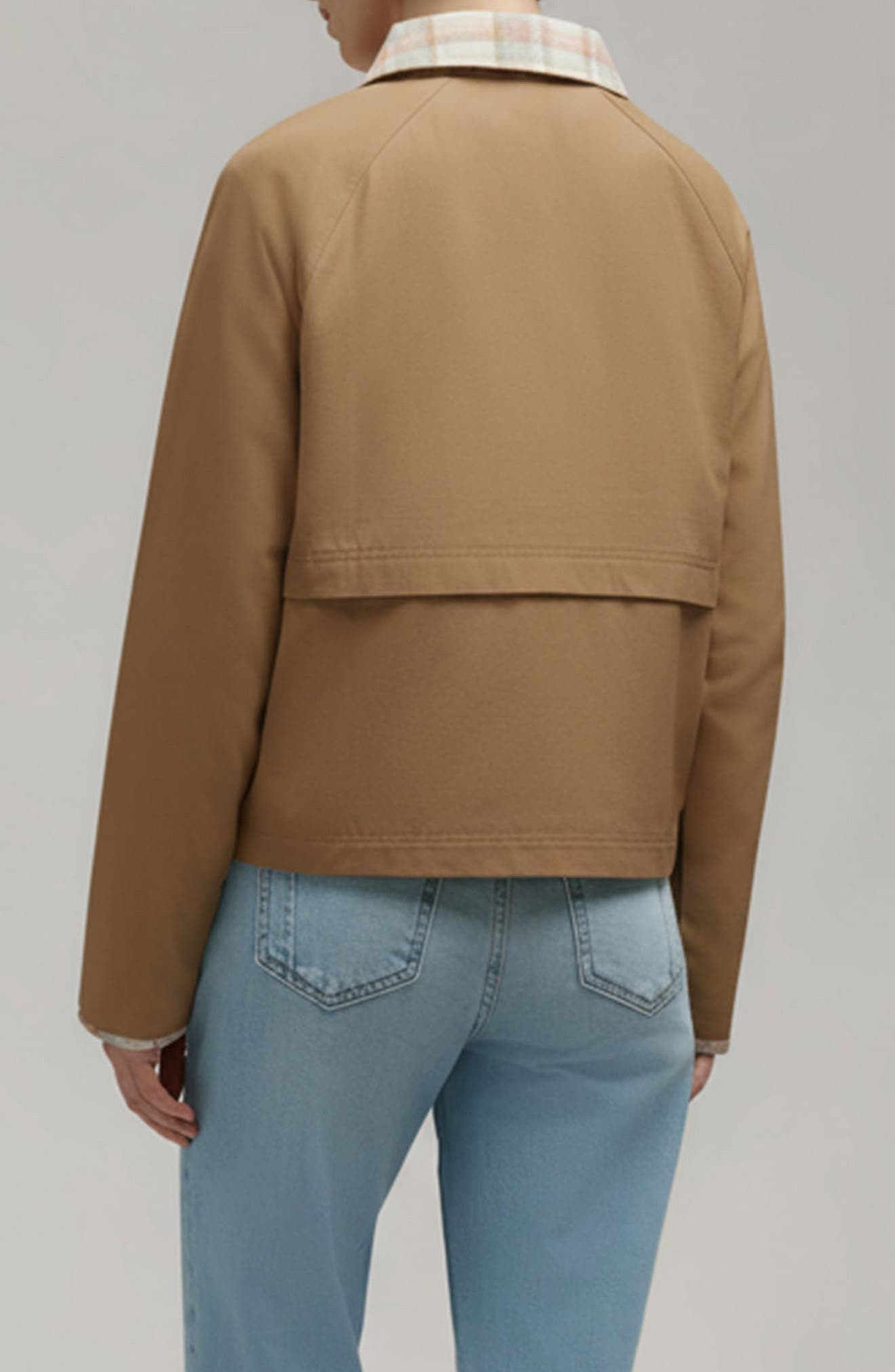 Plaid Collar Cotton Twill Crop Field Jacket - image 4