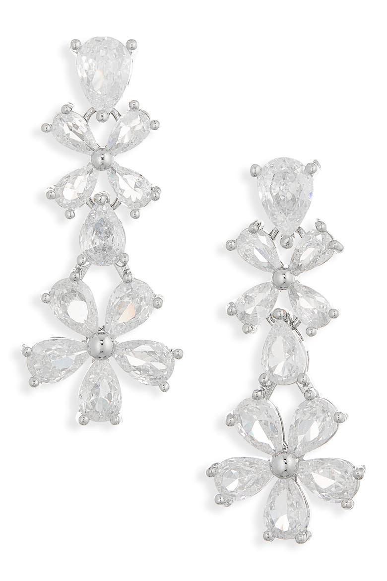Chunky Flower Crystal Drop Earrings, Main, color, SILVER