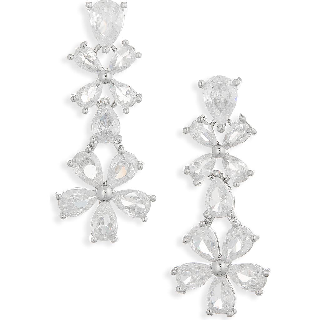Cara Chunky Flower Crystal Drop Earrings In Silver