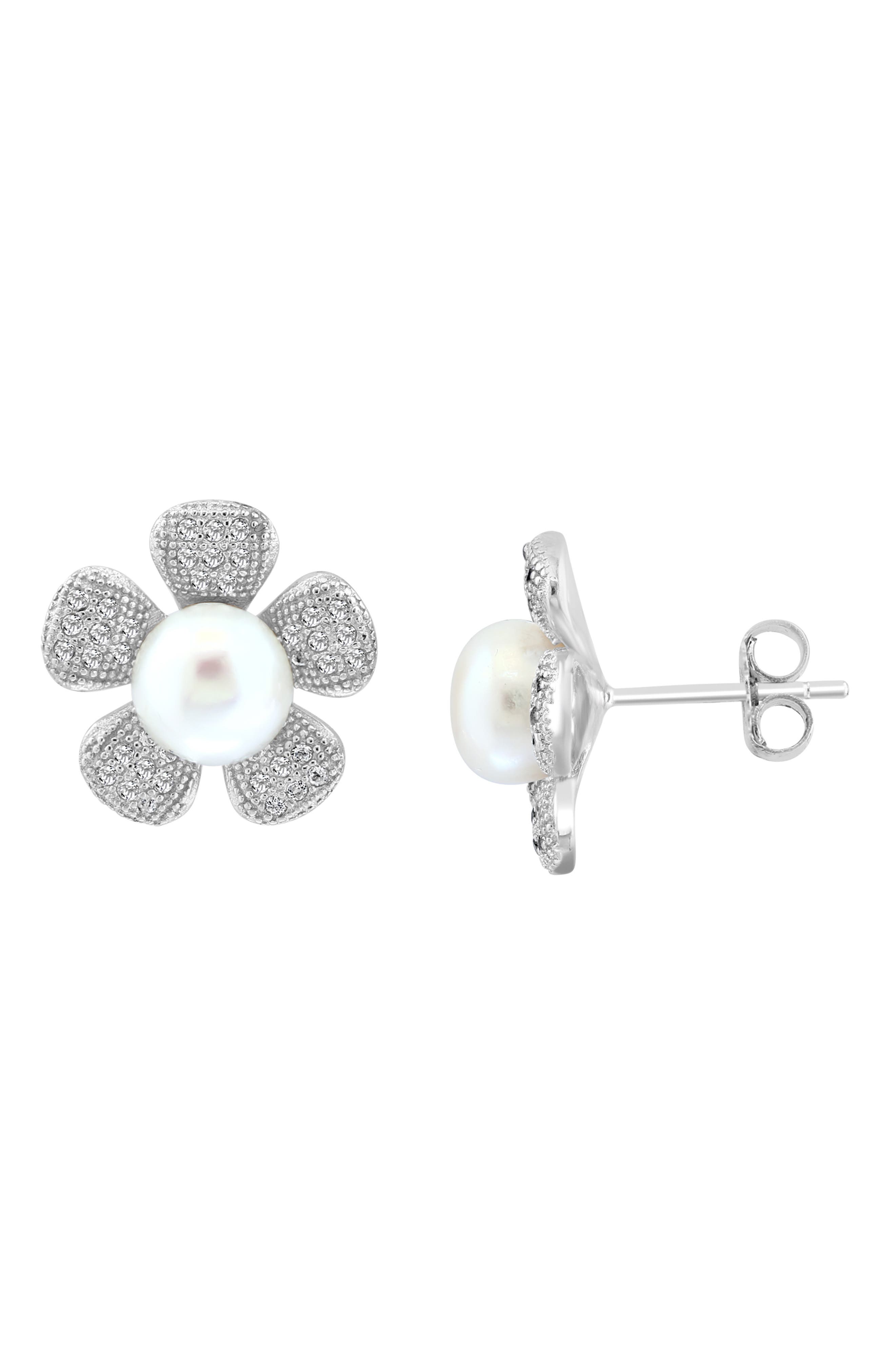 EFFY White Topaz Stone Flower Stud Earrings