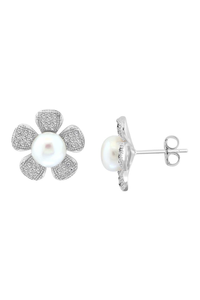 White Topaz Stone Flower Stud Earrings, Main, color, WHITE