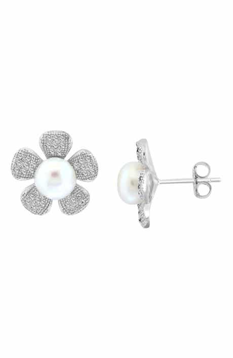 EFFY White Topaz Stone Flower Stud Earrings
