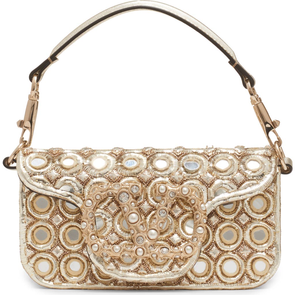Valentino Garavani Small Locò Jeweled & Beaded Leather Shoulder Bag In Neutral