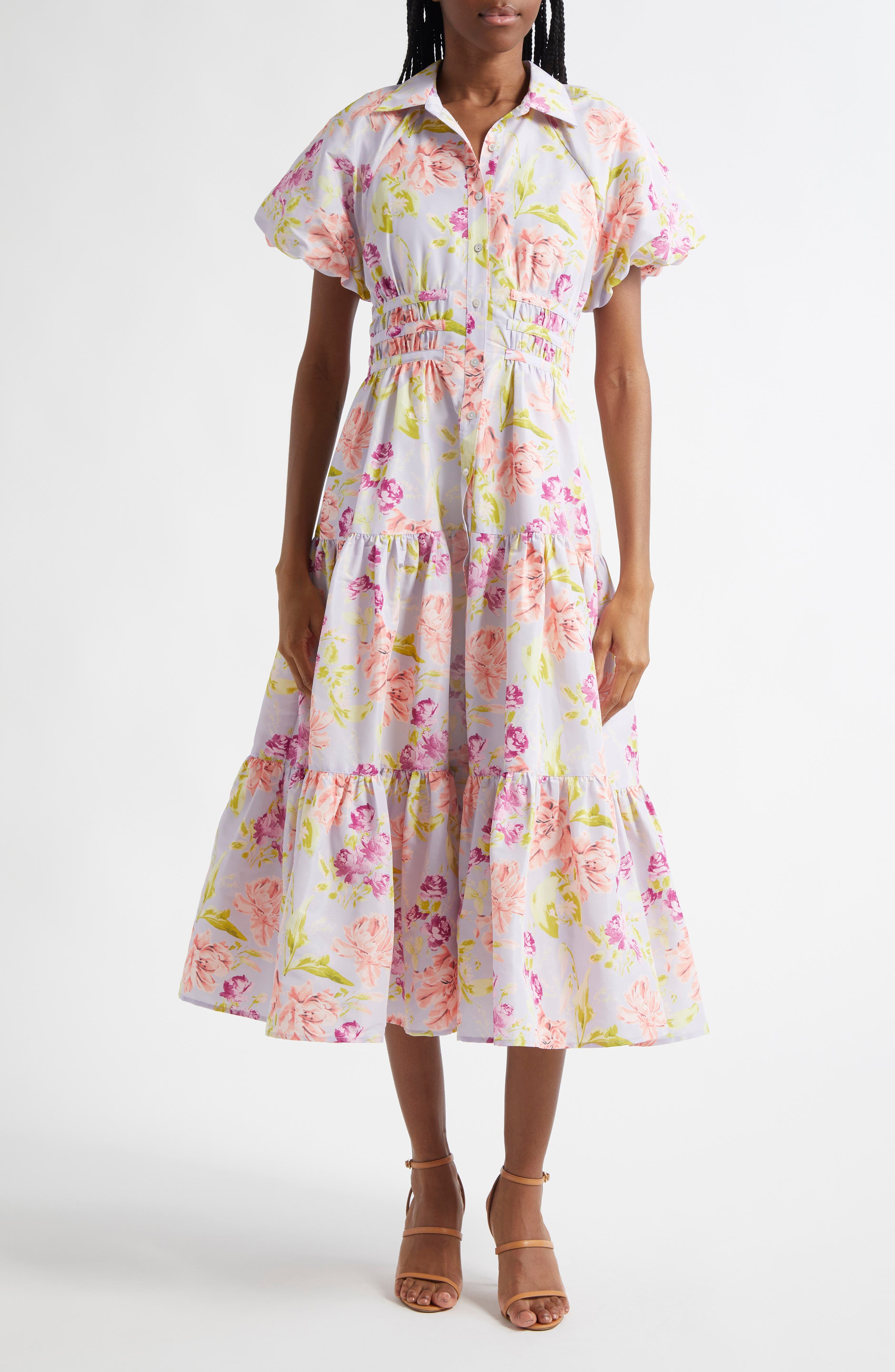 Cinq à Sept Maggio Midnight Tulips Tiered Midi Dress