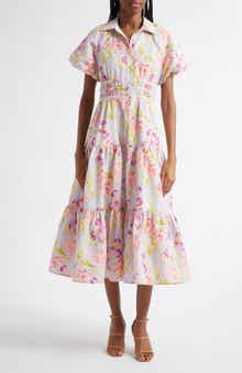 Cinq à Sept Maggio Midnight Tulips Tiered Midi Dress