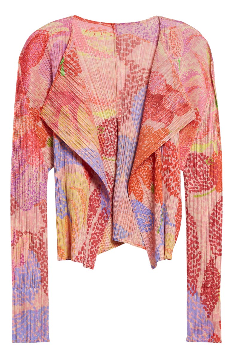 Pleats Please Issey Miyake Foggy Forest Pleated Open Front Cardigan, Alternate, color, Pink