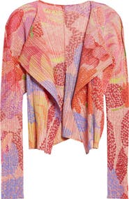 Pleats Please Issey Miyake Foggy Forest Pleated Open Front Cardigan