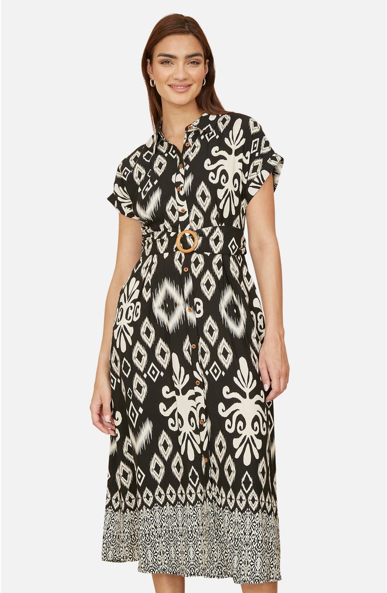 Yumi Geo Print Relaxed Midi Shirt Dress, Alternate, color, Black