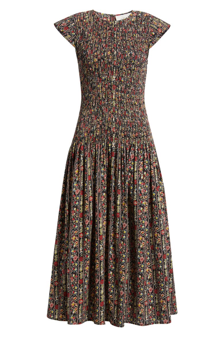 The Paramour Floral Print Midi Dress, Alternate, color, BLACK/ GARLAND PRINT