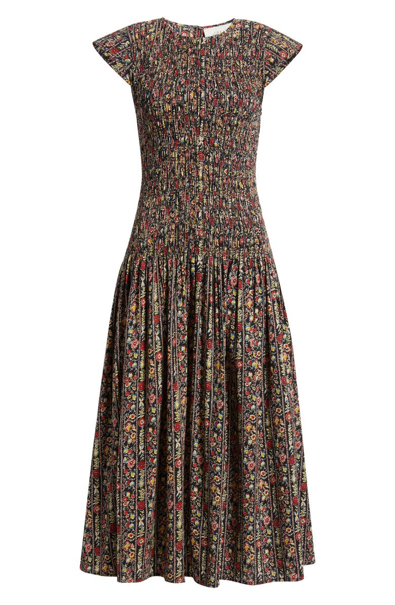 THE GREAT. The Paramour Floral Print Midi Dress, Alternate, color, Black/ Garland Print