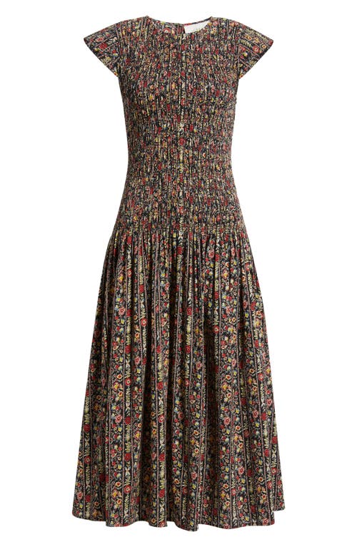 The Great . The Paramour Floral Print Midi Dress In Brown
