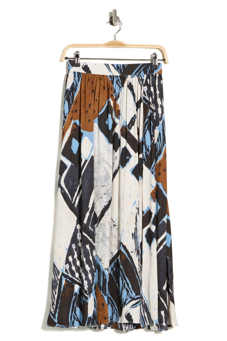 Palm Print Pleat Midi Skirt, Alternate, color, BLUE DIAMOND TIKI