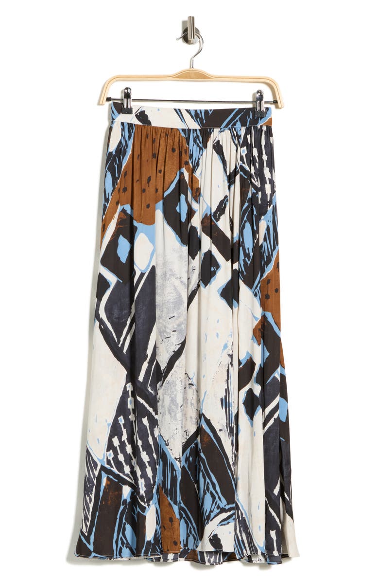 Adrianna Papell Palm Print Pleat Midi Skirt, Alternate, color, Blue Diamond Tiki