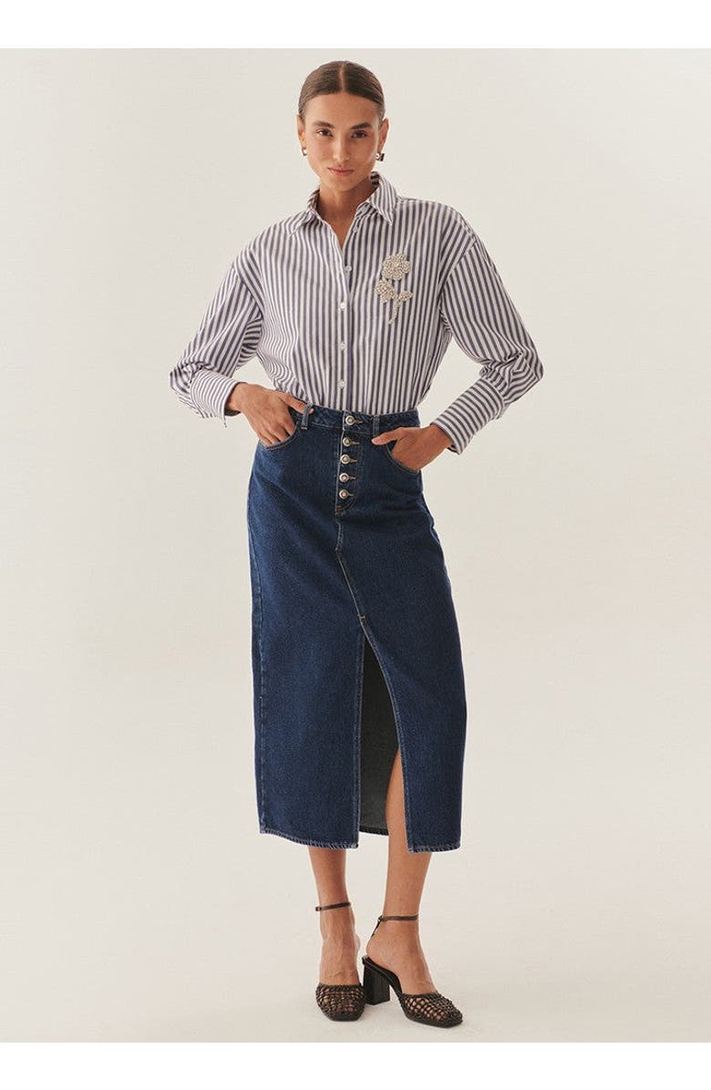 Exquise Malia Denim Skirt, Alternate, color, Indigo