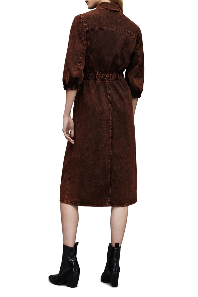 Osa Puff Sleeve Denim Midi Shirtdress, Alternate, color, ACID BROWN