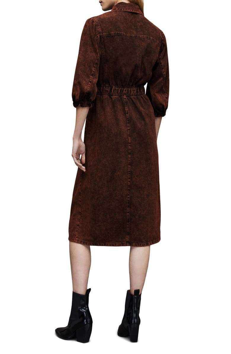 AllSaints Osa Puff Sleeve Denim Midi Shirtdress, Alternate, color,