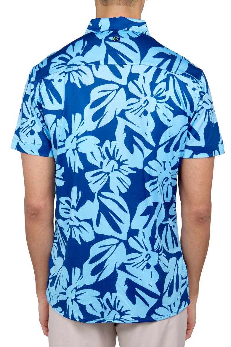 Regular Fit Exploded Floral Print Recycled Performance Golf Button-Down Shirt, Alternate, color, LIGHT BLUE/NAVY