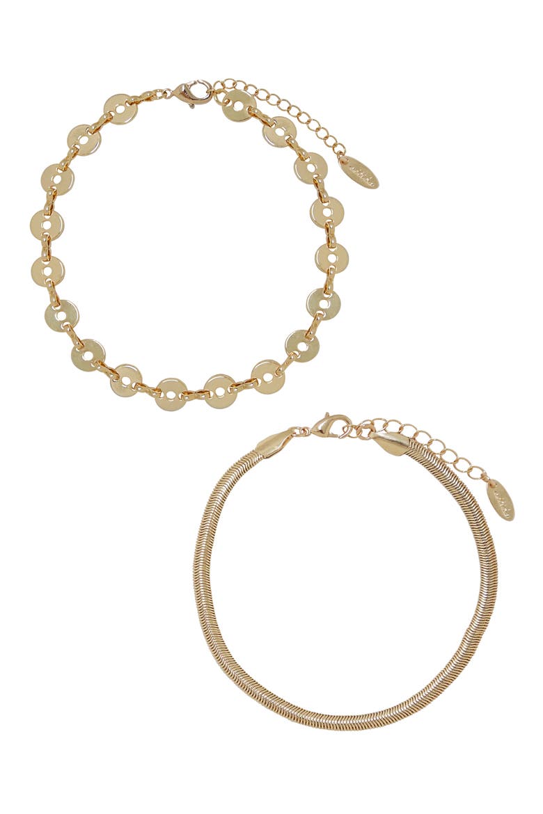 Disc & Flat Chain Anklet Set, Main, color, GOLD