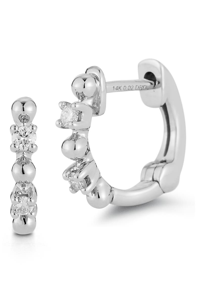 Poppy Rae Alternating Pebble & Diamond Huggie Hoop Earrings, Main, color, WHITE GOLD