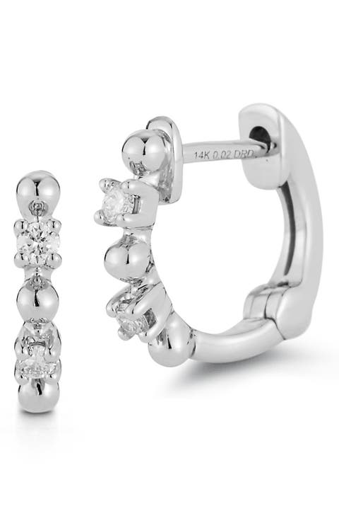 Poppy Rae Alternating Pebble & Diamond Huggie Hoop Earrings
