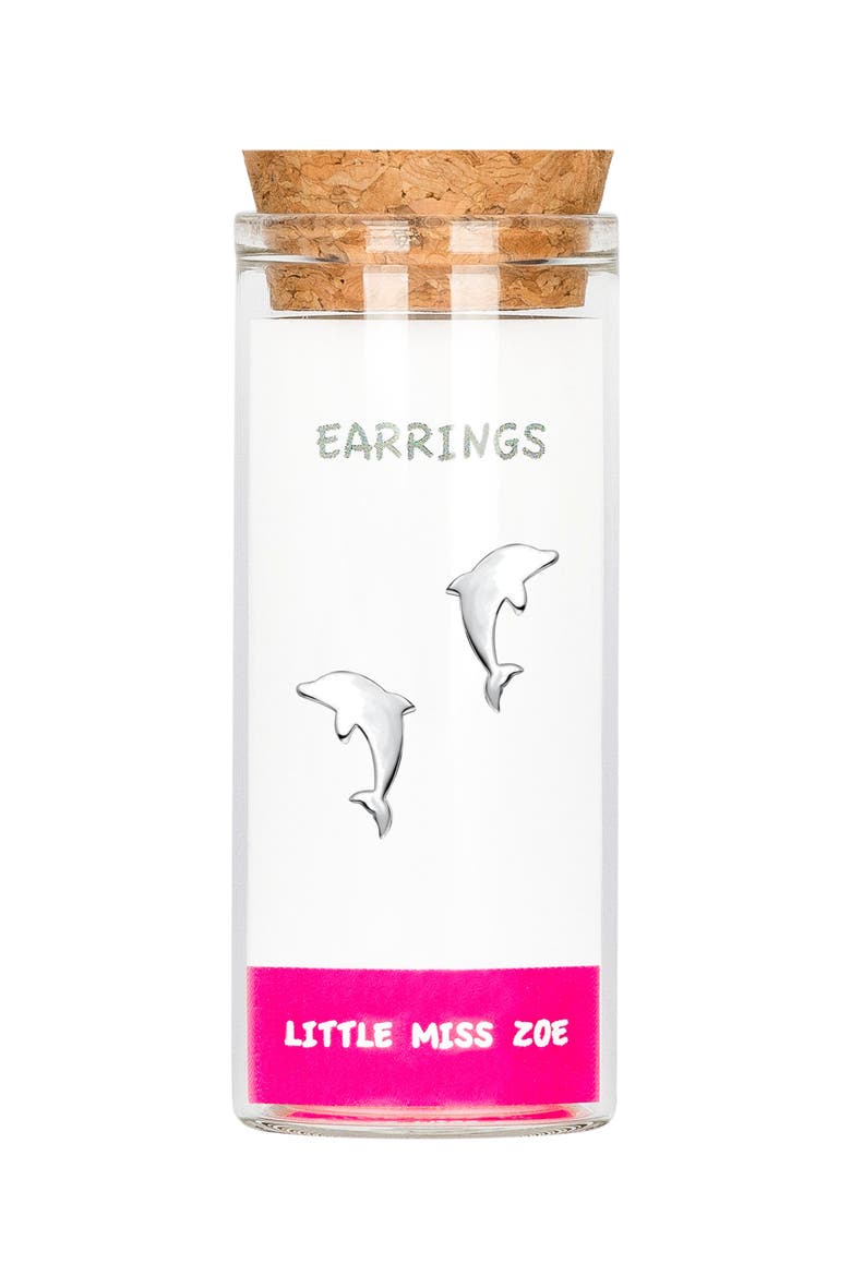 Kids' Sterling Silver Dolphin Stud Earrings in Gift Bottle, Main, color, Silver