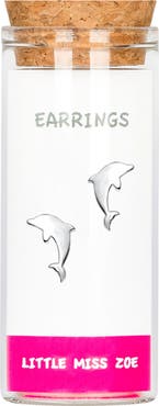 Little Miss Zoe Kids' Sterling Silver Dolphin Stud Earrings in Gift Bottle