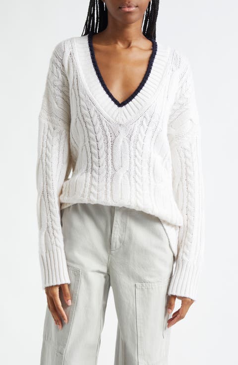 Oversize V-Neck Wool & Cashmere Cable Sweater
