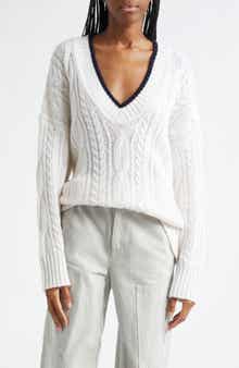 Vince Oversize V-Neck Wool & Cashmere Cable Sweater