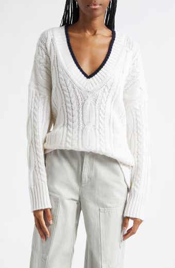 Vince Oversize V-Neck Wool & Cashmere Cable Sweater