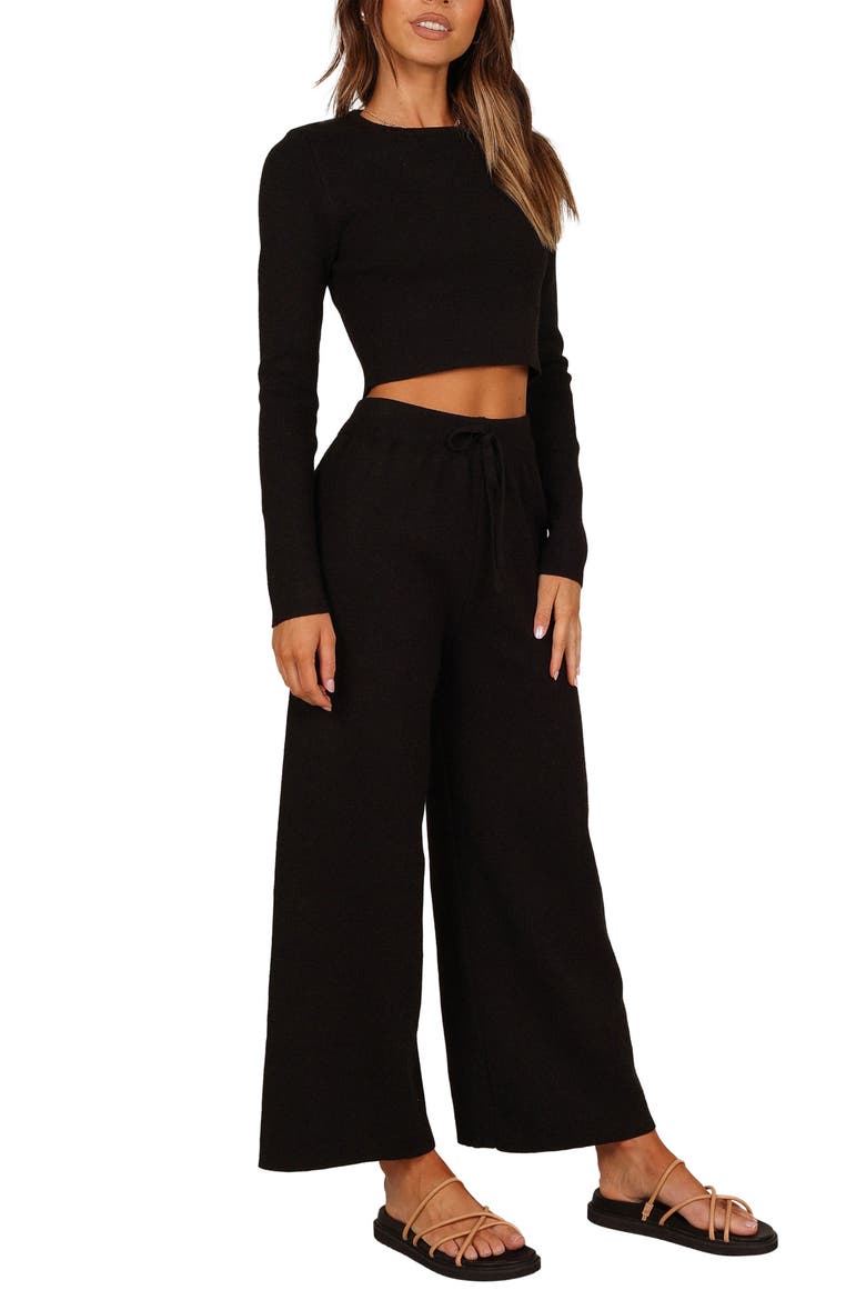 Ayers Long Sleeve Rib Top & Wide Leg Pants, Alternate, color, BLACK
