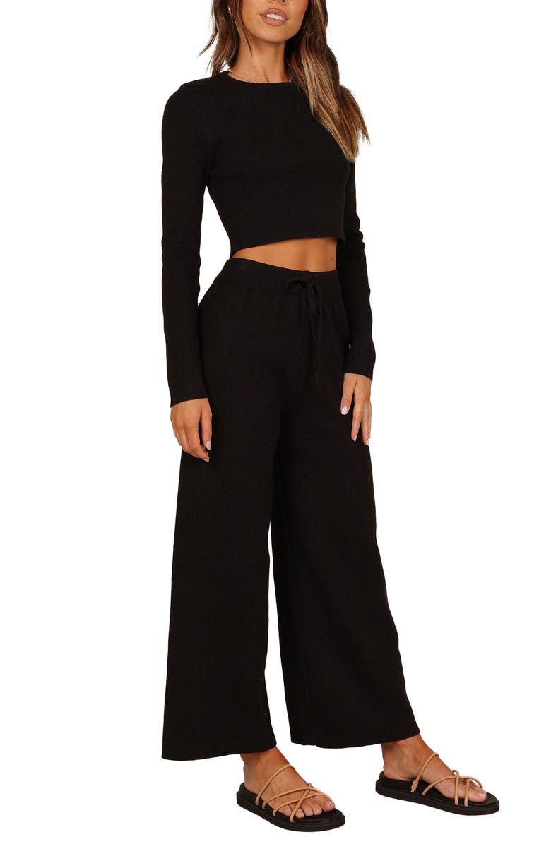 Petal & Pup Ayers Long Sleeve Rib Top & Wide Leg Pants, Alternate, color, Black