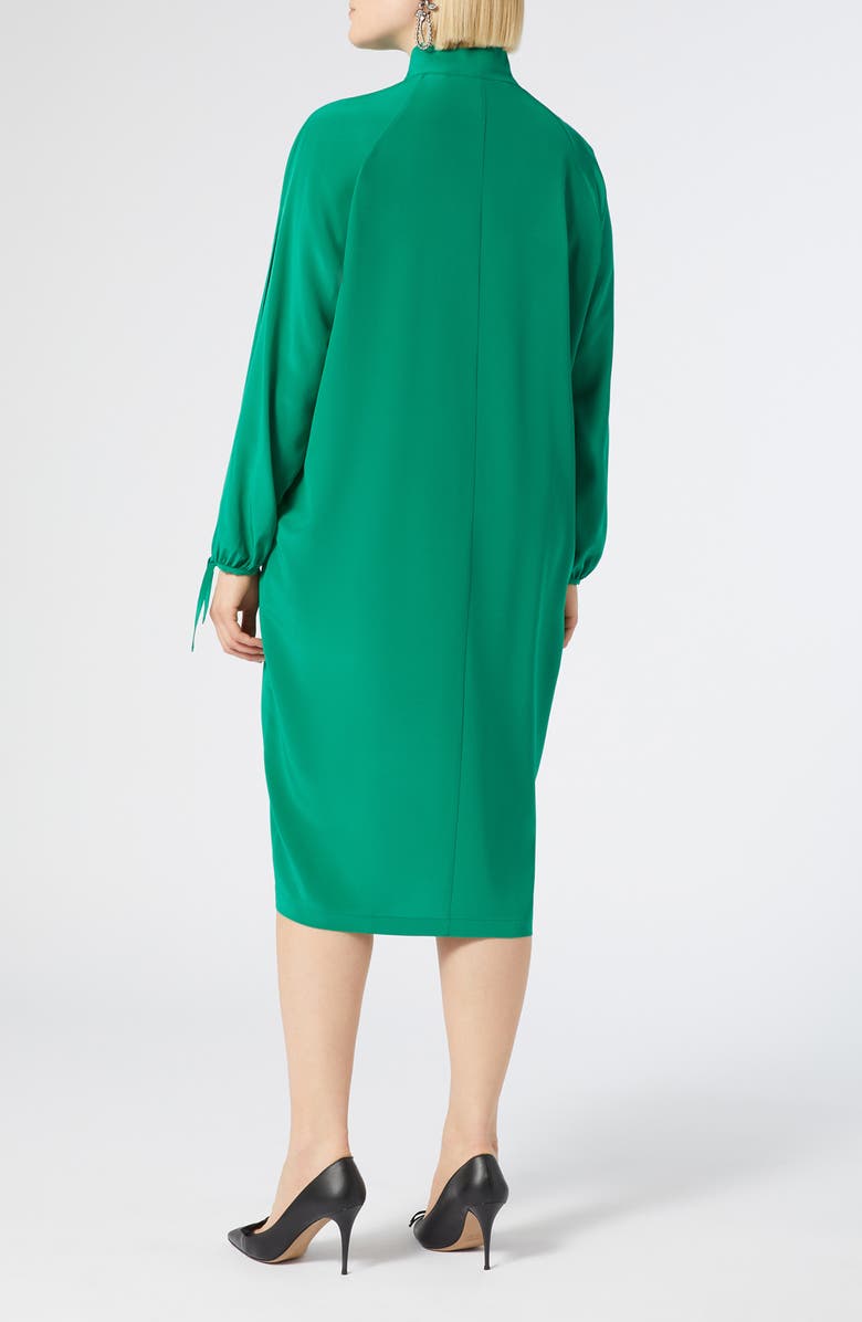 Marina Rinaldi Norel Tie Neck Long Sleeve Silk Midi Shift Dress, Alternate, color, Emerald
