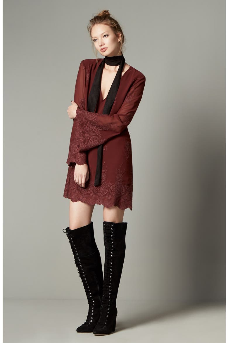 Faux Suede Skinny Scarf, Alternate, color, BLACK