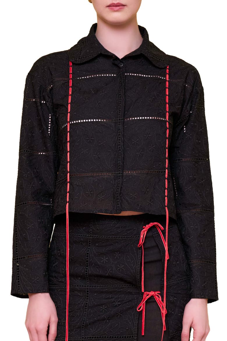 The Broderie Anglaise Edit Embroidered Detail Shirt, Alternate, color, BLACK