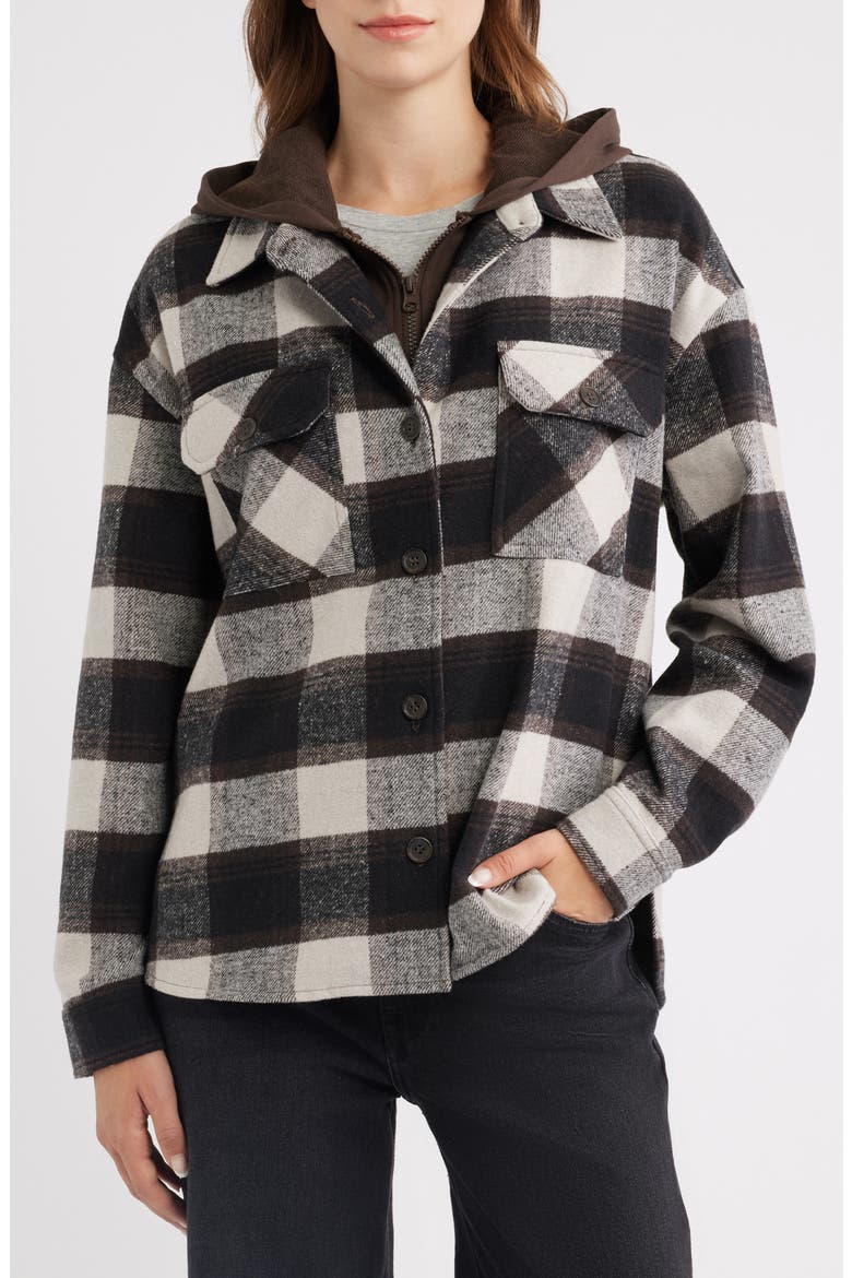Plaid Hooded Shacket, Alternate, color, BLACK BROWN PLAID