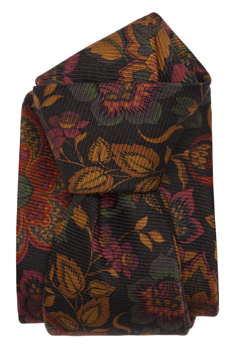 Calvino - Extra Long Printed Silk Tie for Men, Alternate, color, Black