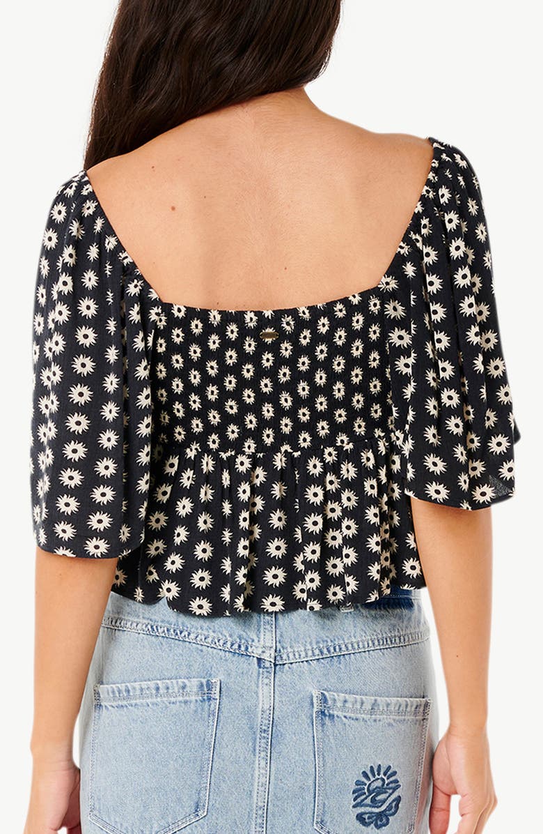 Rip Curl Cala Nights Print Flutter Sleeve Top, Alternate, color, Black