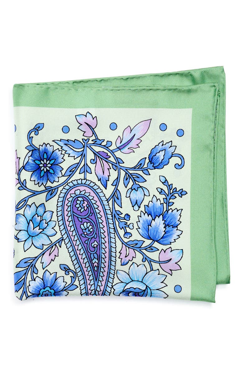 Paisley Floral Pocket Square, Main, color, GREEN/ BLUE