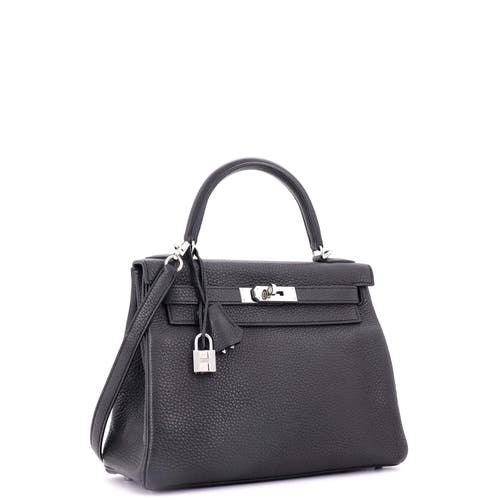 Pre-owned Hermes Hermes Kelly Handbag Grey Clemence With Palladium Hardware 28 In Black