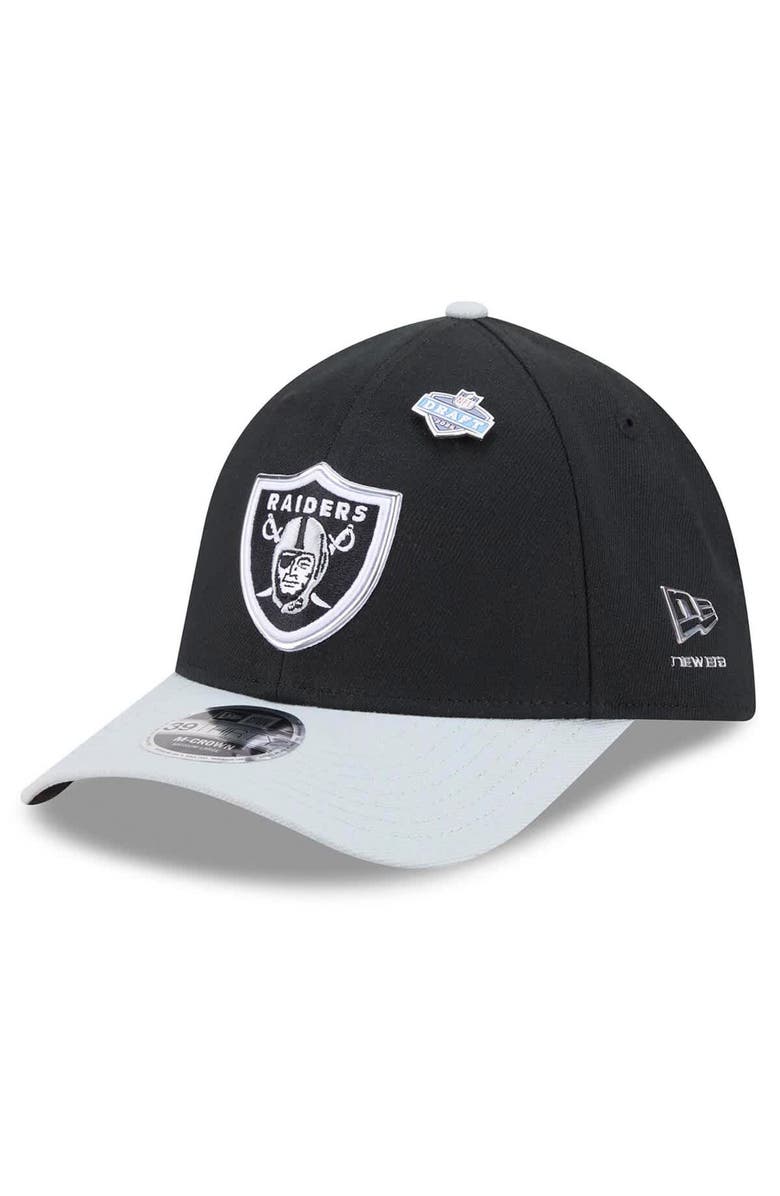 New Era Men's New Era Black/Silver Las Vegas Raiders 2026 NFL Draft 39THIRTY M-Crown Flex Hat, Main, color, Black